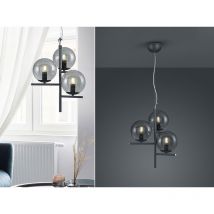 Led Pendelleuchte Schwarz mit Glaskugeln aus Rauchglas 3-flammig, ø 40cm
