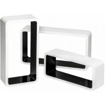 Tectake - 3 floating shelves Leonie - wall shelf, wall mounted shelf, hanging shelf - black/white - black/white