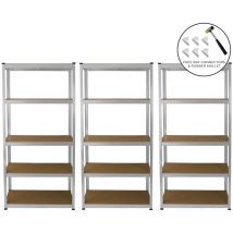 Monster Shop - 3 Garage Shelving Units 5 Tier Racking Storage Warehouse Bays