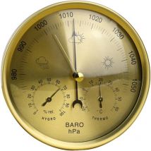 3-in-1 Präzisions-Aneroid-Barometer – Wetterstation, Thermometer-Hygrometer für drinnen und draußen mit Edelstahlstruktur (Gold) – RWPool-Thermometer