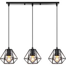 Wottes - Lampes Suspension Vintage Industrielle Lustre Suspension Métal 3 Lampes de Plafond Abat-Jour Noir Ø16CM Base au Plafond Ø50CM