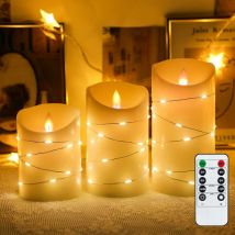 3 led Bougies Sans Flamme, Lumières de Bougies, Bougies à Piles Piliers en Verre Blanc Pur Mode de Flamme de Mèche Scintillante Réaliste
