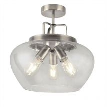 Boule - 3 Light Semi Flush Satin Silver, Glass, E27 - Searchlight