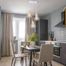 Axhup - 3 Lights E27 Pendant Lamp Industrial Modern Ceiling Light with Round Base Diamond Shade Metal and Wood Ceiling Lamp for Living Room Kitchen