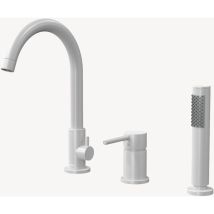 Kroos – 3-Loch Badewannenmischer Rabe – Messing – Höhe 310mm – Ausladung 190mm – Keramikkartusche – Weiß