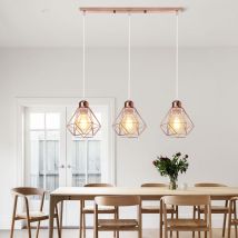 Axhup - 3 Luces Lámpara Colgante Metal Lámparas de Colgar de Forma Diamante E27 Luz de Techo Vintage para Cocina Dormitorio Restaurante Oro Rosa
