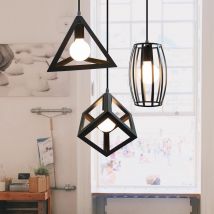 3 Luci Lampada a Sospensione Industriale Vintage Lampadario Paralume Metallo Gabbi Illuminazione Pendente Nero per Camera da Letto Cucina Sala da