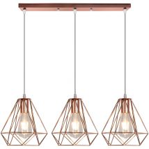 Wottes - 3 Lumières Lustre Suspension E27 Lampe de Suspension Cage Métal pour Chambre Salon Bar Cuisine - Rose