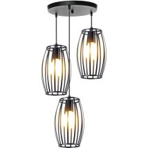 3 Lumières Lustre Vintage Suspension Luminaire D'Intérieur Rétro Plafonnier En Métal Pour Chambre à Coucher, Salon, Salle à Manger, Cuisine Noire