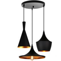 Wottes - 3 lumières Suspension Créatif Rétro Luminaire E27 Métal Lustre pour Cuisine Chambre Bar Noir