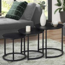 Idmarket - Lote de 3 mesas de centro davis redondas 35/40/45 de metal negro mate, diseño industrial