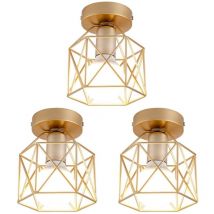 3-pack Industrial Ceiling Lights Flush Mount Pendant Light Fixture Metal Cage Ceiling Lamp Gold Ø14CM
