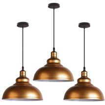 Wottes - 3-pack Industrial Vintage Ceiling Pendant Light Metal Hanging Lamp Adjustable 100cm Chandelier Gold Ø29CM