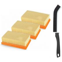 3 Pack remplacement plat plissés Filtre Karcher MV4 MV5 MV6 WD4 WD5 WD6, WD4P WD5P WD6P Aspirateur Wet-Dry - remplace 2,863-005,0 Une brosse