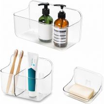 3 Pack Shower Holders, Toothbrush Holder, Soap Dish, Shower Accessories, Wall Mounted, No Drilling, Self Adhesive for Bathroom, Kitchen