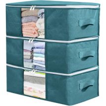 3 Paquet (Bleu) Sac De Rangement Vetement, Boite Rangement Vetements sous Lit, Finition des Vêtements en Tissue, pour Ranger Couettes, Vêtements,