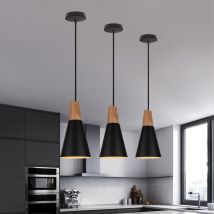 Stoex - 3X Lámpara Colgante Moderna Pantalla Para Lámpara De Metal y Madera, Lustre Nórdico Negra Lámpara De Techo Moderno Lámparas De Colgar Retro