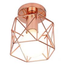 Plafonnier Industrielle Vintage Lampe de Plafond Cage en Métal Suspension Luminaire E27 Rose Ø15CM pour Salon Chambre Café Bar - 1Pcs