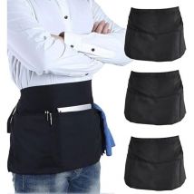 Lablanc - 3 Pcs Half Apron with Pocket, Black Kitchen Apron, Short Service Apron, Unisex Half Apron, Professional Black Apron with Adjustable Strap,