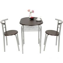 3 pcs Juego de comedor / juego de muebles de bistró, 1 mesa + 2 sillas de cocina, Negro / Plata - Metal, mdf