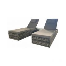 Yakoe - 3 pcs Outdoor Garden Rattan Sun Lounger Set Recliner with Cushions in Grey