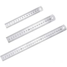 3 Pcs Stainless Steel Ruler Precision Metal Straight Ruler Kit 15cm(6''), 20cm(8''),30cm(12'') Silver Stainless Steel Ruler