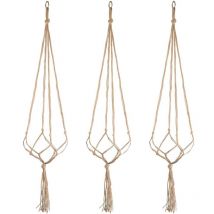 3 Pcs Suspension Plante, Cintres en Jute pour Pot de Fleurs Portes Plantes Macramés avec Porte-Clés pour Décoration Extérieur Intérieur -