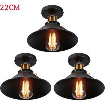 3 Pezzi Lampada da Soffitto Vintage Retrò Lampadario Industriale in Ferro Paralume 22cm per Camera da Letto, Soggiorno, Cucina Nero