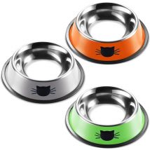 3 Pièces Gamelle Chat,Inoxydable Bols Chat Alimentaire en Acier Antidérapantes avec Base en Caoutchouc,Bol pour Animaux,Gamelles d'eau pour Chatpour