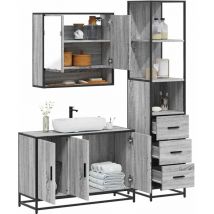 3 Piece Bathroom Furniture Set,Bathroom Cabinet Set Grey Sonoma Engineered Wood VSVS118702