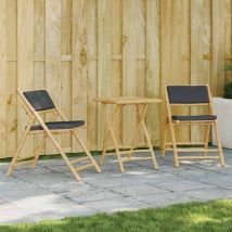 3 Piece Folding Bistro Set,Bar Set with Dark Grey Cushions Bamboo VSVS481406