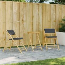 3 Piece Folding Bistro Set,Bar Set with Dark Grey Cushions Bamboo VSVS786536