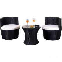 3 Piece Rattan Bistro Furniture Set in Black with Waterproof Cover