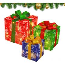 3 Pièces Boîtes Cadeaux Lumineuses de Noël Décoration de Noël Boîtes à Cadeaux Boîte à Cadeaux sous Le Sapin de Noël Décorations d'intérieur, pour