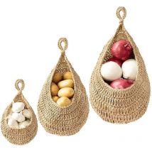 3 Pièces Corbeille a Fruit et Légumes Suspendue, Paniers de Rangement Au Mur, Paniers Tissés à La Main Décoratif Suspendus, Panier Suspendu Rangement
