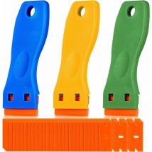 3 Pièces Grattoir Plastique avec 50 Pièce Lames Plastique Grattoirs Plaque Vitrocéramique Verre Plaque Grattoir pour Enlever Étiquettes a Colle