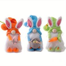 3-Pièces Lapin de Carotte Gnome de Pâques sans visage Décoration de table de Pâques Gnome Poupée Cadeau Nain de Pâques Décoration Gnome de Pâques