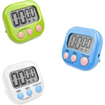 3 Pièces Minuteur de Cuisine Magnétique avec 3 Couleurs, Chronometre avec Grand Écran lcd, Chronomètre et Alarme Digital, Timer Enfant, Compte à
