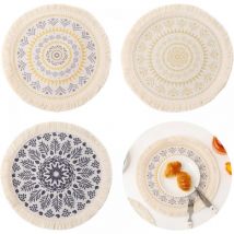3 Pièces) Napperons Boho Ronds, Napperons Lavable Boho Ronds, Napperon Coton Boho, Napperon Boho Ronds Décoration, Napperon Coton Naturel, Adaptés