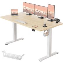 Table élévatrice de bureau réglable en hauteur, capacité de charge 70 kg, fonction mémoire à 2 niveaux, planches de bois épissées 140 cm beige