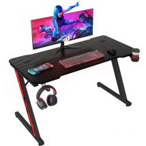 Devoko - Bureau gamer Peut être utilisé pour les jeux, 120 cm × 60 cm, noir, avec support pour casque + porte-gobelet
