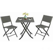 Rattantree - 3 pcs Foldable Bistro Set Rattan Furniture Outdoor Garden Table and Chairs Grey