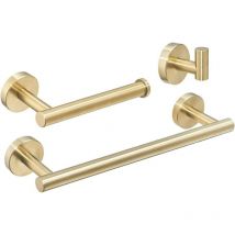 Gotrays - 3 Pieces Stainless Steel Bathroom Accessories Set, 12 Towel Bar Toilet Paper Holder Door Hooks, Wall Mounted, Brushed Gold, ,gold