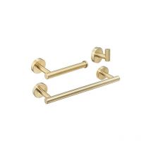 Wddnaot - 3 Pieces Stainless Steel Bathroom Accessory Set, 12' Towel Bar Toilet Paper Holder Door Hooks, Wall Mount, Brushed Gold, BA19500SET-3BG