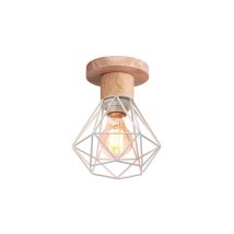 Plafonnier Industrielle Vintage Lampe De Plafond Bois Et Métal Luminaire Plafonnier Intérieur Blanc E27 Ø15,5cm - 1pcs