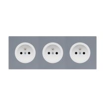 3 prises 2P+T blanc glossy dom + plaque triple gris Fontini