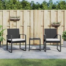 3 Pz Set Da Pranzo Da Giardino Nero Con Cuscini,salotti Da Giardino,set Tavolo E Sedie Da Giardino In Rattan Pp Cnwi710572 Bonnevie