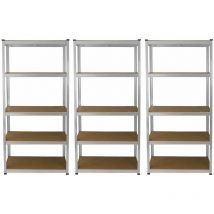 Monster Racking - 3 Rayonnage Garage 5 Étagères Rangement Entrepôt Niveau Industriel Sans Boulons Acier Galvanisé / Maillet en Caoutchouc &