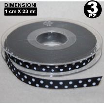Trade Shop Traesio - Trade Shop - 3 Rollen schwarzes Band mit Punkten, Party-Geschenk, Organza-Satin, Rollendekoration, Decoupage -