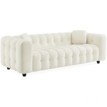 Sweeek - 3-Sitzer-Sofa mit strukturiertem und kapitoniertem Bouclé-Bezug, Strukuriertes Bouclé, Creme